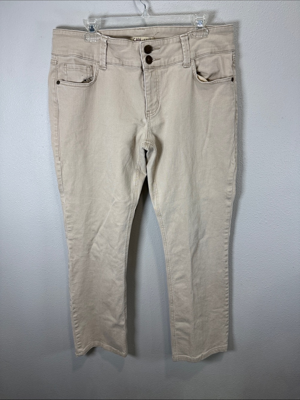 CAbi #406 Neutral Button-Front Jeans in Cream